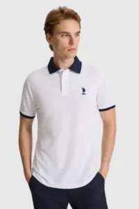 US Polo Assn. Men WHITE Regular Fit Polo Shirt Collar Basic T-Shirt