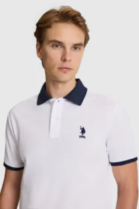 US Polo Assn. Men WHITE Regular Fit Polo Shirt Collar Basic T-Shirt - Image 2