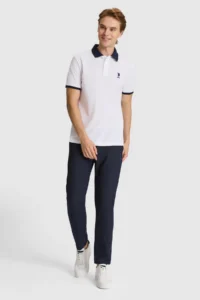 US Polo Assn. Men WHITE Regular Fit Polo Shirt Collar Basic T-Shirt - Image 4