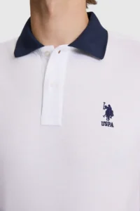 US Polo Assn. Men WHITE Regular Fit Polo Shirt Collar Basic T-Shirt - Image 6
