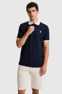 US Polo Assn. Men NAVY BLUE Regular Fit Polo Shirt Collar Basic T-Shirt