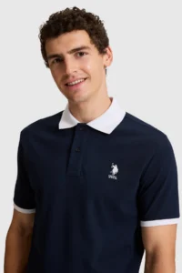 US Polo Assn. Men NAVY BLUE Regular Fit Polo Shirt Collar Basic T-Shirt - Image 2
