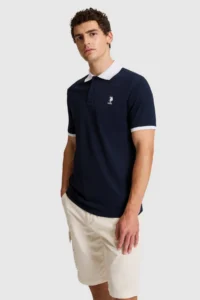 US Polo Assn. Men NAVY BLUE Regular Fit Polo Shirt Collar Basic T-Shirt - Image 3