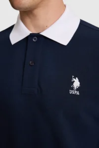 US Polo Assn. Men NAVY BLUE Regular Fit Polo Shirt Collar Basic T-Shirt - Image 6