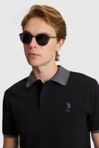 US Polo Assn. Men Black Regular Fit Polo Shirt Collar Basic T-Shirt - Image 2