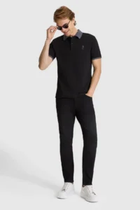 US Polo Assn. Men Black Regular Fit Polo Shirt Collar Basic T-Shirt - Image 4