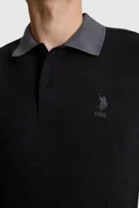 US Polo Assn. Men Black Regular Fit Polo Shirt Collar Basic T-Shirt - Image 6