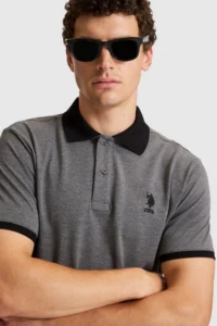 US Polo Assn. Men Anthracite Melange Regular Fit Polo Shirt Collar Basic T-Shirt - Image 2
