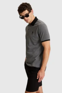 US Polo Assn. Men Anthracite Melange Regular Fit Polo Shirt Collar Basic T-Shirt - Image 3