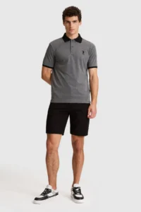 US Polo Assn. Men Anthracite Melange Regular Fit Polo Shirt Collar Basic T-Shirt - Image 4