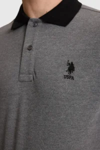 US Polo Assn. Men Anthracite Melange Regular Fit Polo Shirt Collar Basic T-Shirt - Image 6