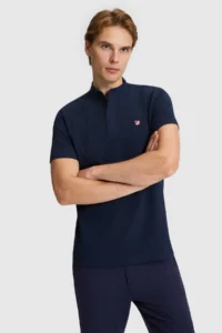 US Polo Assn. Men NAVY BLUE Regular Fit MANDARIN Collar Basic T-Shirt - Image 3