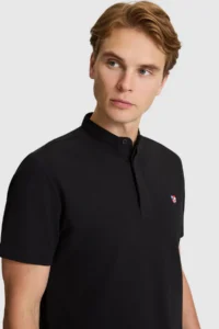 US Polo Assn. Men Black Regular Fit MANDARIN Collar Basic T-Shirt - Image 2