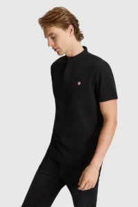 US Polo Assn. Men Black Regular Fit MANDARIN Collar Basic T-Shirt - Image 3