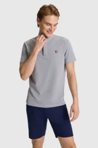 US Polo Assn. Men Gray Melange Regular Fit MANDARIN Collar Basic T-Shirt