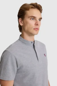 US Polo Assn. Men Gray Melange Regular Fit MANDARIN Collar Basic T-Shirt - Image 2