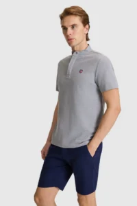US Polo Assn. Men Gray Melange Regular Fit MANDARIN Collar Basic T-Shirt - Image 3