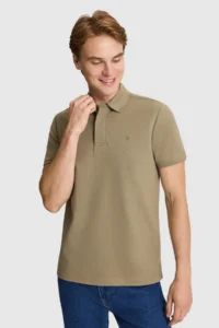 US Polo Assn. Men Khaki slim Fit Polo Shirt Collar Basic T-Shirt - Image 3