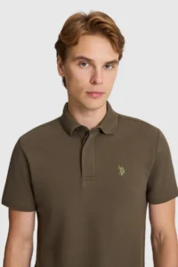 US Polo Assn. Men Dark Khaki slim Fit Polo Shirt Collar Basic T-Shirt - Image 2