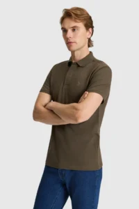 US Polo Assn. Men Dark Khaki slim Fit Polo Shirt Collar Basic T-Shirt - Image 3