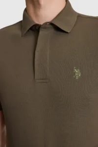US Polo Assn. Men Dark Khaki slim Fit Polo Shirt Collar Basic T-Shirt - Image 6