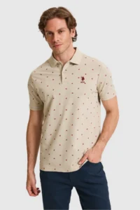 US Polo Assn. Men Regular Fit Polo Shirt Collar Light Khaki T-Shirt