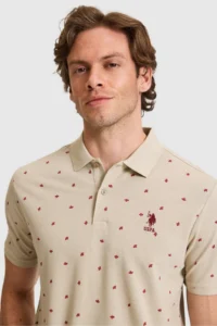 US Polo Assn. Men Regular Fit Polo Shirt Collar Light Khaki T-Shirt - Image 2