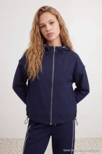 TRENDYOLMİLLA NAVY BLUE Oversized Hooded Summer Jacket Coat