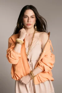 TRENDYOLMİLLA Orange Oversized Stand Collar linen look Bomber Jacket Coat