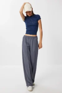 Happiness İstanbul Women's Smoked Wide Leg Pocket Knitted Sweatpants