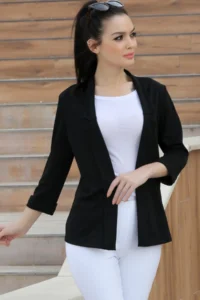 armonika Women Black Double Sleeve Collar Jacket - Image 2