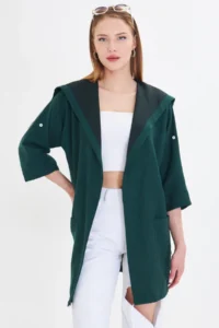 armonika Women's Emerald Back Floral Printed Seasonal Jacket - Image 4