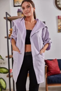armonika Women's Lilac Back Floral Printed Seasonal Jacket - Image 2