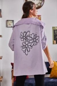 armonika Women's Lilac Back Floral Printed Seasonal Jacket - Image 4