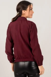 armonika Women's Burgundy Front Zippered Gabardine Coat - Image 5