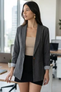 armonika Women's Anthracite Striped Single Button Jacket