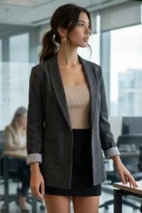 armonika Women's Anthracite Striped Single Button Jacket - Image 2