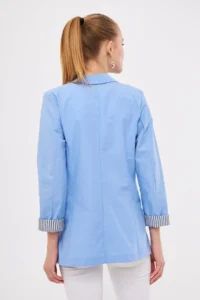 armonika Women's Ice Blue Striped Inside Sleeve Single Button Jacket - Image 4