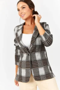 armonika Women's Beige Plaid Pattern Single Button Jacket Arm- - Image 2