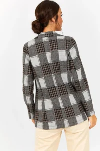 armonika Women's Beige Plaid Pattern Single Button Jacket Arm- - Image 4
