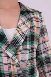 armonika Women's Green-Black Double Breasted Collar Tweed Crop Jacket - Image 3