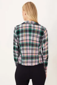 armonika Women's Green-Black Double Breasted Collar Tweed Crop Jacket - Image 4