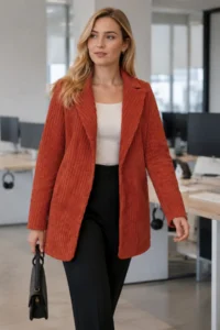 armonika Women's Dark Tile Single Button Velvet Jacket