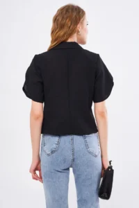 armonika Women's Black Ikosiokto Jacket Slit Detailed Crop Short Sleeve - Image 5