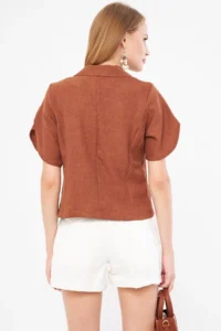 armonika Women's Coffee Sleeve Slit Detailed Crop Short Sleeve Jacket - Image 5