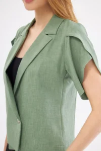 armonika Women's Green Slit Detailed Crop Short Sleeve Jacket - Image 3