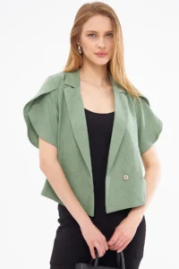 armonika Women's Green Slit Detailed Crop Short Sleeve Jacket - Image 4