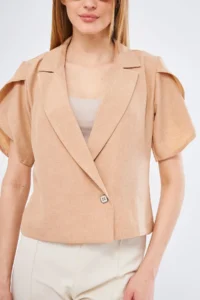 armonika Women's Mink Ikosiokto Jacket Slit Detailed Crop Short Sleeve - Image 4