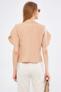armonika Women's Mink Ikosiokto Jacket Slit Detailed Crop Short Sleeve - Image 5