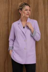 armonika Women's Lilac Double Breasted Collar Sleeve Folding Detailed Oversize Padded Blazer Jacket - Image 2